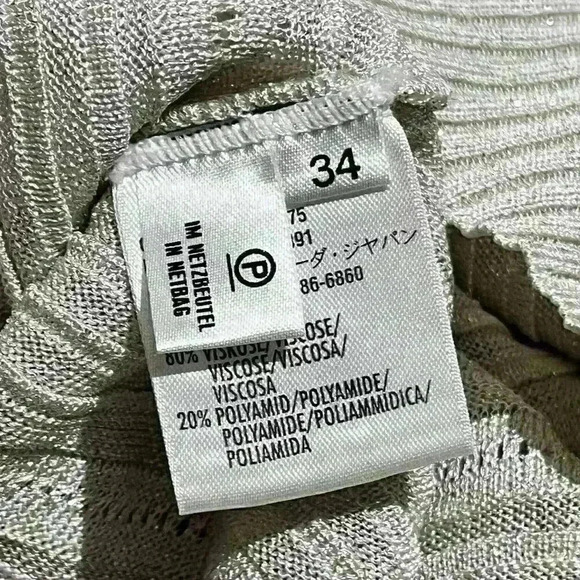 Escada Shimmer Metallic V Neck Half Sleeve Top Blouse Ribbed Semi Sheer Striped - Picture 8 of 11